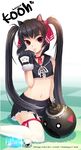  animal_ears black_hair bomb flat_chest front-tie_top gloves hair_ribbon kooh lee_byung_hee midriff pangya ribbon skirt solo thighhighs twintails 