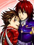  age_difference blush brown_eyes brown_hair father_and_son heart kratos_aurion lloyd_irving red_eyes red_hair redhead short_hair tales_of_(series) tales_of_symphonia 