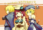  2girls arakune bad_id bad_pixiv_id beret blazblue blonde_hair blue_eyes green_eyes hat jin_kisaragi multiple_girls noel_vermillion red_hair tsubaki_yayoi yamo_(sky2world) 