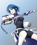  aqua_(kingdom_hearts) bad_id bad_pixiv_id bare_shoulders blue_eyes blue_hair detached_sleeves fingerless_gloves gloves keyblade kingdom_hearts kingdom_hearts_birth_by_sleep koshi_(meermisa) short_hair solo 