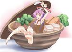  animal_ears armpits arms_up barefoot bdsm bondage bound bound_wrists broccoli bunny_ears carrot closed_eyes cup feet food in_container in_cup in_food liking long_hair minigirl mushroom nabe necktie nude open_mouth pot pun purple_hair reisen_udongein_inaba solo tears toe_scrunch tofu touhou vegetable very_long_hair 