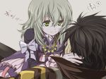  1girl alvin_(tales) black_hair bow brown_hair couple elize_lutus green_eyes grey_hair hetero jewelry pendant ribbon short_hair smile tales_of_(series) tales_of_xillia toraneko 