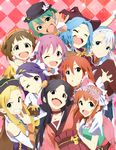  10girls 6+girls black_hair blonde_hair blush brown_eyes brown_hair character_request eyes_closed fang female flat_chest green_eyes green_hair harvest_moon idolmaster k-on! long_hair multiple_girls open_mouth parody pink_hair purple_eyes purple_hair red_eyes rune_factory rune_factory_3 short_hair smile white_hair wink 