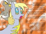  blonde_hair brown_body claws derpy_hooves_(mlp) discord_(mlp) draconequus duo english_text equine female feral friendship_is_magic grey_body hair horse hypnosis long_hair mammal mind_control muffins multicolored_background multicolored_eyes my_little_pony open_mouth paws pegasus pony text tongue what white_eyebrows wings 