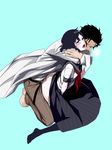  anal black_hair blush crossdressing fetishist happy_sex highres male_focus multiple_boys okabe_rintarou otoko_no_ko school_uniform serafuku sex simple_background steins;gate sweat tears urushibara_ruka yaoi 