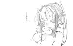  breasts face horns kimura_akiyoshi long_hair looking_at_viewer monochrome nude pointy_ears ponytail simple_background translation_request white_background 