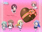  :d ahoge akiyama_nozomi all_fours aqua_eyes blonde blue_hair blush breasts brown_hair chibi chocolate cleavage eating food fujimaki_yasuko green_eyes hair_flower hair_ribbon hand_on_hip heart kagura_aya kawamura_yuu kneehighs large_breasts long_hair maroon_hair megane miyuki_mana one_leg_up pink_hair purple_eyes ribbon school_uniform se.kirara shizuno_izumi short_hair smile thighhighs very_long_hair zettai_ryouiki 