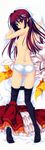  absurdres ass black_legwear breasts dakimakura frilled_panties frills full_body hair_intakes hair_ribbon half_updo highres huge_filesize kikurage_(plastic_people) kimi_wo_aogi_otome_wa_hime_ni looking_at_viewer looking_back lying medium_breasts nipples no_bra on_stomach panties pantyhose pantyhose_pull purple_eyes red_hair ribbon school_uniform skirt skirt_around_one_leg solo underwear undressing washio_rin white_panties 