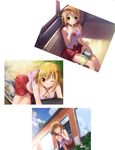  5_nenme_no_houkago absurdres boxed_luncch cleavage high_res kantoku miniskirt pantsu riding_bycicle smile train wink 