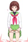  blush brown_eyes brown_hair heart looking_at_viewer mawaru_penguindrum oginome_ringo pantsu panty_lift panty_pull pubic_hair pussy_juice school_uniform short_hair skirt skirt_lift smile solo white_panties 