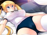  abs areolae bed belly blonde blue_eyes breasts cameltoe erect_nipples eyes_closed gym_uniform large_breasts nipples oppai penis shirt_lift sleeping spread_legs tagme tekoki 