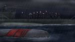  13girls boat casket deck eyepatch funeral gun military navy night ocean rain soukai_no_valkyria_kokou_no_oujo_lutia spot_light submarine tagme uniform 
