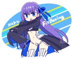  &gt;:o bangs blue_eyes blush boots chan_co cropped_jacket crotch_plate eyebrows_visible_through_hair fate/grand_order fate_(series) flat_chest hair_ribbon long_hair long_sleeves looking_at_viewer meltlilith purple_hair revealing_clothes ribbon stomach thigh_boots thighhighs thighs 