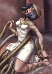  1girl ancient black_hair blush braclet dark_skin egypt impregnation jewelry kneeling necklace raep restrained sandals sex tentacle_grab tentacles tentacles_under_clothes tiara upskirt vaginal wince 