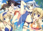  absurdres back-to-back beach bikini bikini_skirt black_hair blonde_hair blue_eyes blush breasts brown_hair cecilia_alcott charlotte_dunois cleavage dolphin eyepatch eyepatch_lift fang finger_gun flat_chest frilled_bikini frills front-tie_top fujima_takuya green_eyes heterochromia highres huang_lingyin huge_filesize infinite_stratos inflatable_toy jewelry large_breasts laura_bodewig legs lifting long_hair long_legs multiple_girls navel no_eyepatch ocean one_eye_closed open_mouth pendant ponytail purple_eyes red_eyes scan scan_artifacts shinonono_houki shiny shiny_skin side-tie_bikini silver_hair smile strap_gap swimsuit thighs twintails very_long_hair water wince yellow_eyes 