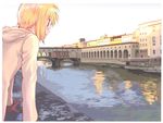  :o blonde bob_cut bridge brown_gloves city cityscape fur_collar gloves gunslinger_girl italy jacket open_mouth rico_(gunslinger_girl) river scenery short_hair solo surprised water 