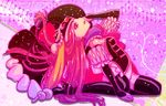  animal_hat bird black_legwear elbow_gloves gloves hat long_hair mawaru_penguindrum open_mouth princess_of_the_crystal shouyu_senbei solo takakura_himari thighhighs 