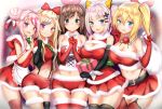  5girls :d a.i._channel apron bandeau bare_shoulders belt black_gloves black_panties blonde_hair blue_eyes blue_hair blurry blush bow bowtie box braided_bun breasts brown_hair capelet cleavage cleavage_cutout closed_mouth commentary_request cowboy_shot crop_top d-pad d-pad_hair_ornament depth_of_field detached_collar elbow_gloves fang fingerless_gloves flower frilled_apron frills fur-trimmed_skirt fur_collar fur_trim garter_straps gift gift_box gloves green_neckwear green_ribbon groin hair_between_eyes hair_bow hair_ornament hair_ribbon hairclip hand_up hands_up head_tilt highleg highleg_panties highres himehina_channel holding holding_gift holding_sack hood hood_down kaguya_luna kaguya_luna_(character) kizuna_ai large_breasts long_hair looking_at_viewer midriff miniskirt mirai_akari mirai_akari_project multicolored_hair multiple_girls nail_polish navel open_mouth own_hands_together panties pink_hair pink_nails purple_hair red_capelet red_flower red_gloves red_legwear red_ribbon red_shorts red_skirt ribbon rose sack santa_costume shirt short_shorts short_sleeves shorts side-by-side side_bun side_ponytail sidelocks single_thighhigh skirt sleeveless sleeveless_shirt small_breasts smile standing stomach streaked_hair suspenders suzuki_hina tanaka_hime taut_clothes thighhighs underwear v virtual_youtuber white_apron white_bow white_hair white_ribbon wrist_ribbon yuano zettai_ryouiki 