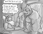  anthro ape balls big_penis cranky_kong dialogue donkey_kong_(character) donkey_kong_(series) duo english_text erection greyscale huge_penis humanoid_penis male mammal masturbation monochrome muscular muscular_male nintendo penis precum primate text uncut uniparasite vein video_games 