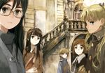  angelica_(gunslinger_girl) black_hair blonde_hair blue_eyes brown_eyes brown_hair claes coat dark_skin glasses gloves green_eyes gunslinger_girl hair_ornament hair_ribbon henrietta_(gunslinger_girl) long_hair looking_at_viewer multiple_girls ribbon rico_(gunslinger_girl) short_hair smile toi8 triela twintails 