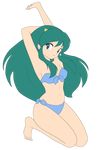  bikini blue_eyes green_hair horns legs long_hair lum mizugi oni photoshop smile solo thighs urusei_yatsura 