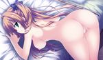  bed brown_hair censored game_cg green_eyes long_hair looking_back moonstone nipples nude oppai oshiri princess_evangile smile tagme twin_tails vagina 