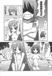  angry bandages blush comic fujimoto_akio fume genderswap genderswap_(mtf) greyscale hair_down highres kyonko long_hair monochrome multiple_girls no_nipples nude short_hair suzumiya_haruhi suzumiya_haruhi_no_yuuutsu translated washing_hair 