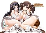  2girls asymmetrical_docking black_hair body_writing brown_eyes brown_hair cameltoe lactation oppai oshiri pantsu pantypooping pubic_hair scat shimapan twin_drills 