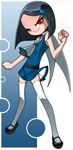  armpits ascot black_hair bleedman cape character_request copyright_request flat_chest looking_at_viewer mary_janes orange_eyes red_eyes shoes short_hair solo standing thighhighs white_legwear 