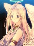  angel angel_wings armlet blonde earrings grey_eyes halo jewelry long_hair necklace shijimi_(osumashi) smile wings 