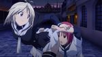  exterior k&auml;mpfer lift looking_back night pink_hair school_uniform screecap skirt white_hair zettai_ryouiki 