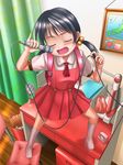  black_hair blush eyes_closed loli microphone mutsuki_hiiro school_uniform singing twin_tails 