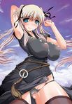  1girl aqua_eyes blonde blonde_hair blush bow breasts female futanari highres huge_breasts mabinogi nao nao_(mabinogi) nipples oppai outdoors penis puffy_nipples rentaichou see-through sky solo thighhighs transparent_clothing twin_tails twintails 