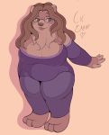  anthro big_breasts breasts brown_bear brown_fur cleavage clothed clothing digital_media_(artwork) eyewear female fur glasses grizzly_bear lil_tarap mammal pose simple_background solo thick_hips thick_thighs ursid ursine 