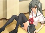  black_hair game_cg long_hair red_eyes school_uniform solo thighhighs twin_tails 