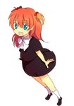  aqua_eyes asuka_langley black_dress blue_eyes bono-ng bow child dress green_eyes loli neon_genesis_evangelion open_mouth orange_hair ribbon shoes short_twintails smile socks twin_tails 