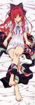  absurdres ahoge aka_ringo barefoot bloomers blush corticarte_apa_lagranges crossed_legs dakimakura feet full_body hair_ribbon highres long_hair looking_at_viewer lying on_back pajamas ponytail red_eyes red_hair ribbon scan shinkyoku_soukai_polyphonica smile solo underwear very_long_hair 