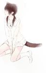  bow brown_hair cardigan dog_tail inumimi kemonomimi long_hair original ribbon school_uniform serafuku shirt shoes sketch skirt socks sweater tail twin_tails 