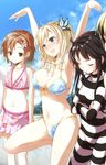  4girls bikini black_hair blonde blue_eyes bodysuit boku_wa_tomodachi_ga_sukunai brown_eyes brown_hair buriki butterfly eyes_closed flower hair_ornament kashiwazaki_sena kusunoki_yukimura long_hair mikazuki_yozora mizugi multiple_girls short_hair striped tagme 