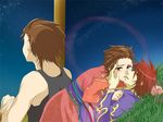  age_difference alternate_costume blush brown_hair father_and_son grass incest japanese_clothes kimono kiss kratos_aurion laying lloyd_irving lying red_hair redhead short_hair star stars tales_of_(series) tales_of_symphonia yaoi 