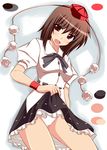  bad_id bad_pixiv_id blouse blush bow bowtie bracelet brown_eyes brown_hair hat ibuki_pon jewelry looking_at_viewer open_mouth panties petticoat shameimaru_aya short_hair skirt skirt_lift solo standing tokin_hat touhou underwear white_panties 