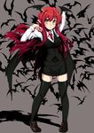  bat bat_wings black_legwear demon_wings head_wings koakuma long_hair necktie pointy_ears red_hair red_neckwear satou_samu skirt solo thighhighs touhou vest wings yellow_eyes zettai_ryouiki 