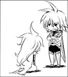  chibi crossed_arms frown kratos_aurion long_hair lowres male male_focus monochrome short_hair sketch tales_of_(series) tales_of_symphonia zelos_wilder 