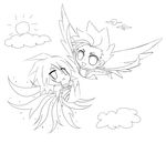  age_difference bird chibi father_and_son flying kratos_aurion lloyd_irving lowres male male_focus monochrome short_hair sun tales_of_(series) tales_of_symphonia wings 