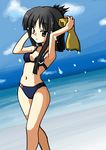  akiyama_mio alternate_hairstyle bikini black_bikini black_eyes black_hair highres k-on! long_hair meimu_(infinity) solo swimsuit towel 