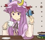  bad_id bad_pixiv_id book cup face fujinoki_(horonabe-ken) gift hat holding holding_gift long_hair patchouli_knowledge purple_eyes purple_hair ribbon solo teacup touhou 
