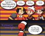  baseball_cap beret diamond_(pokemon) engrish gold_(pokemon) hat microphone multiple_boys pokemon pokemon_special ranguage red_(pokemon) ruby_(pokemon) scarf 