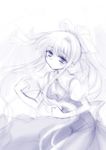  air highres ikeda_jun_(aquaqua) kamio_misuzu long_hair monochrome ponytail purple school_uniform solo very_long_hair 