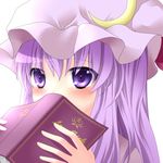  bad_id bad_pixiv_id blush book covering_mouth etou_(cherry7) hat long_hair patchouli_knowledge purple_eyes purple_hair shy solo touhou 