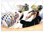  alcohol backpack bag black_hair blonde_hair bone bottle cape cigarette cloud cup desert drinking_glass gloves goggles green_hair hair_over_one_eye hat male_focus monkey_d_luffy multiple_boys oda_eiichirou official_art one_piece pouring roronoa_zoro sand sanji sky sword tony_tony_chopper usopp water_bottle weapon wine wine_glass 